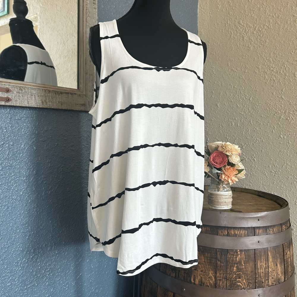 Zenana White Tank Top with Black Stripes